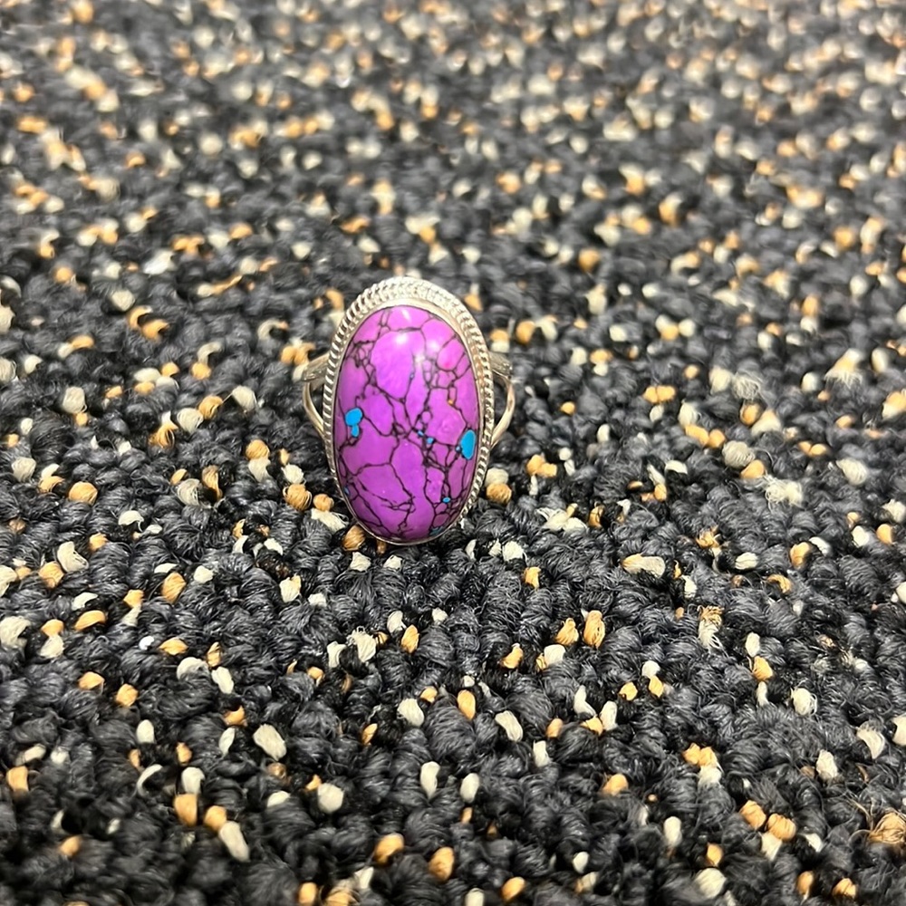 Purple Turquoise Ring 925 Sterling Silver, Handmade from India - Size 11 Unisex
